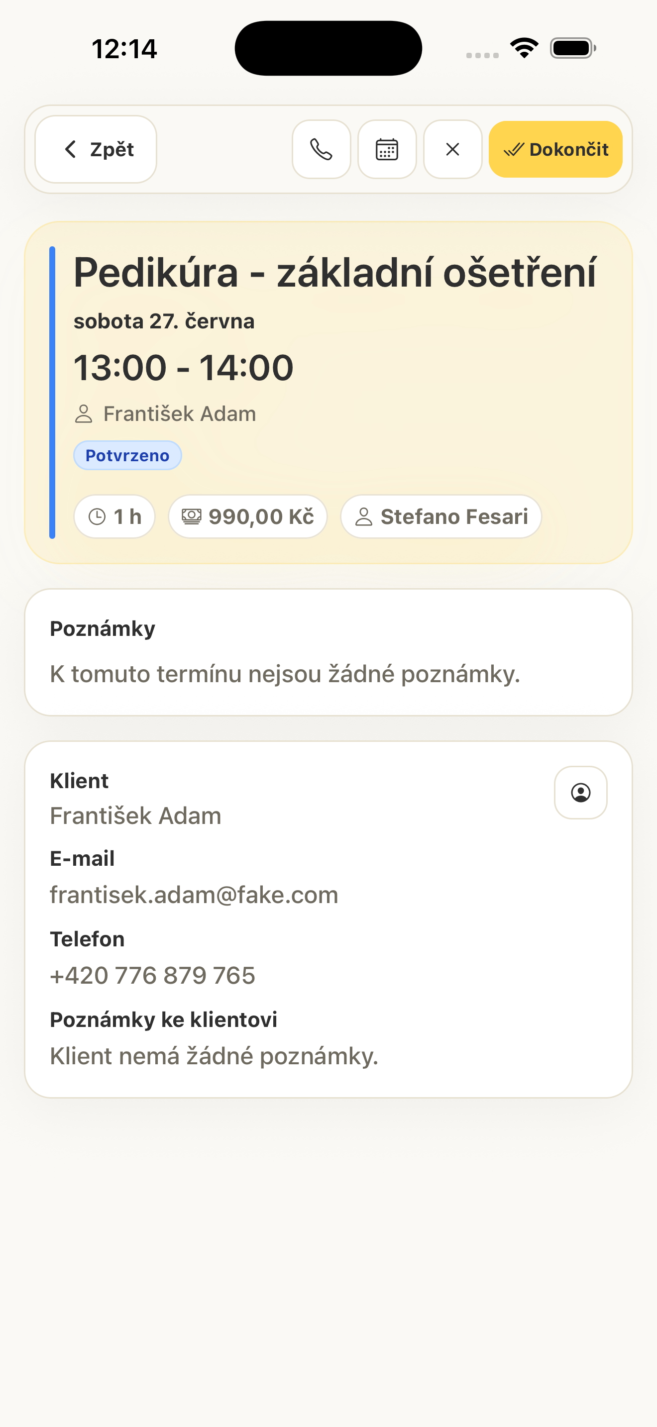 Appointment detail in the Honey iOS app